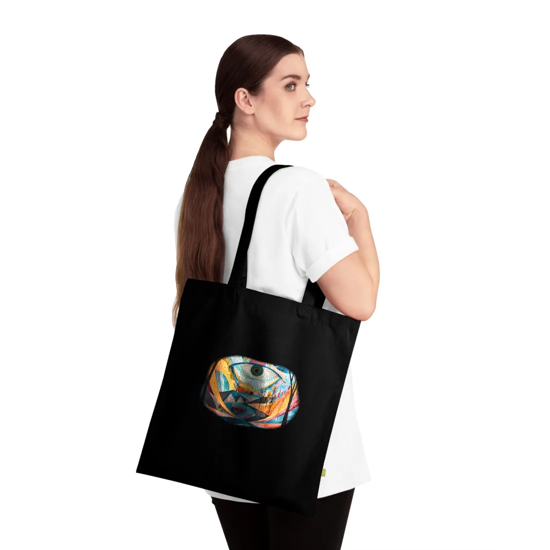 Surreal Landscape: Earthy Eye in Blue Hues - Tote Bag (Black)