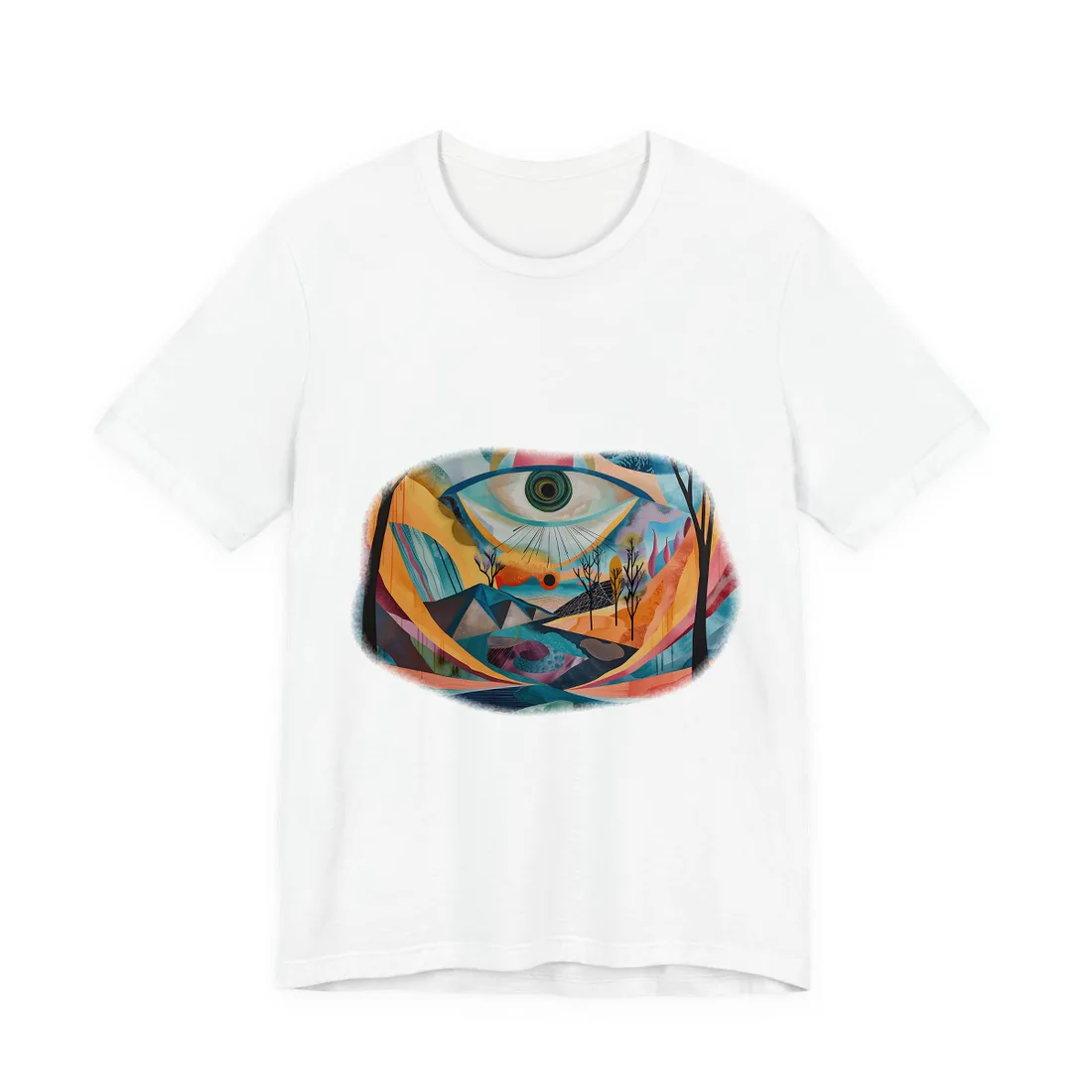 Surreal Landscape: Earthy Eye in Blue Hues - T-Shirt (White)