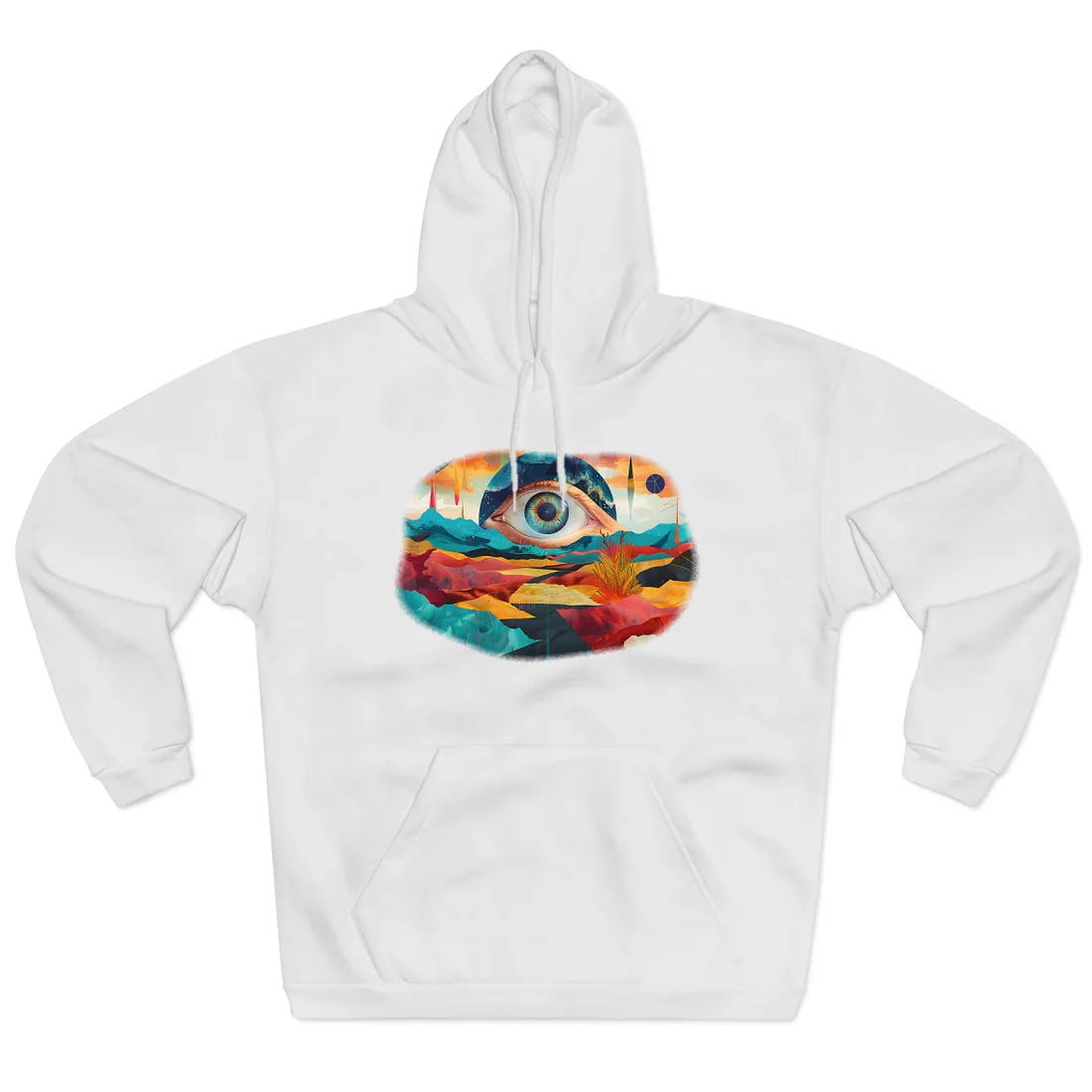 Surreal Landscape: Giant Eye in a Barren World - Hoodie (White)