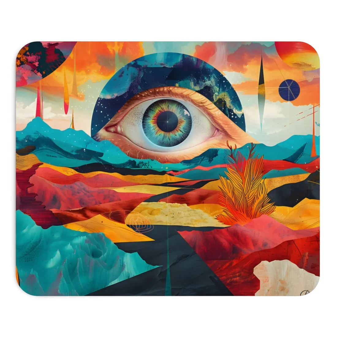 Surreal Landscape: Giant Eye in a Barren World - Mouse Pad