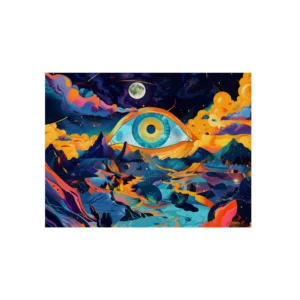 Giant Eye over Colorful Landscape Metal Poster
