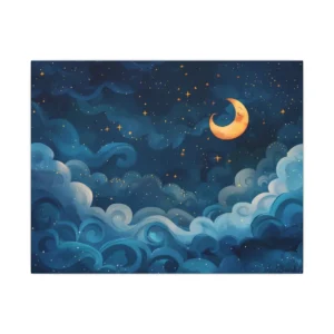 Smiling Crescent Night Sky Canvas Print