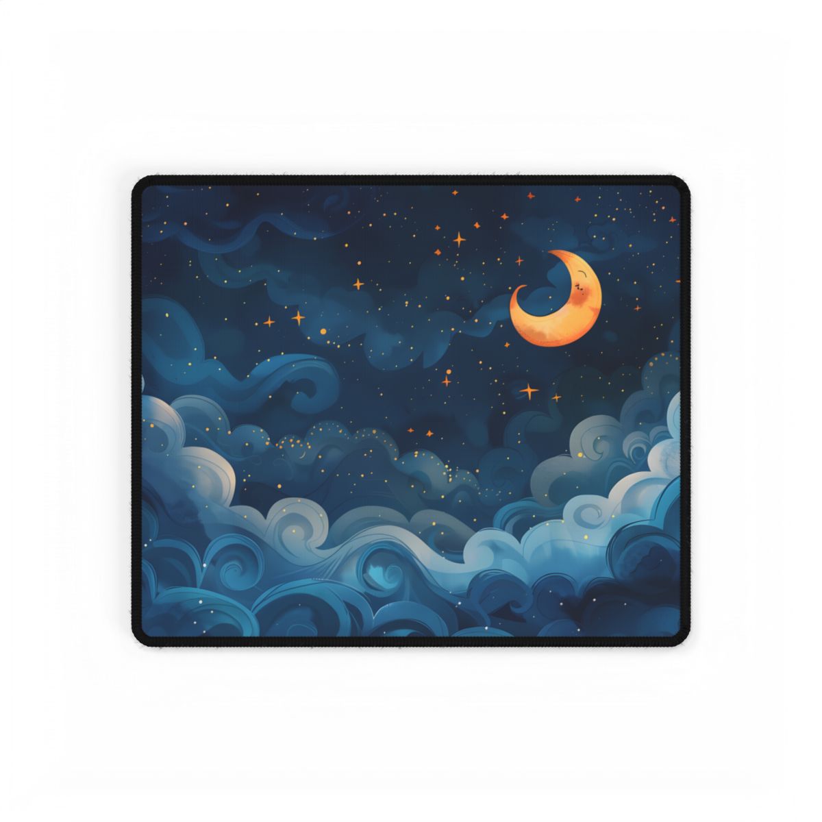 Surreal Night Sky Dreamscape: Whimsical Stars and Clouds Art - Desk Mat