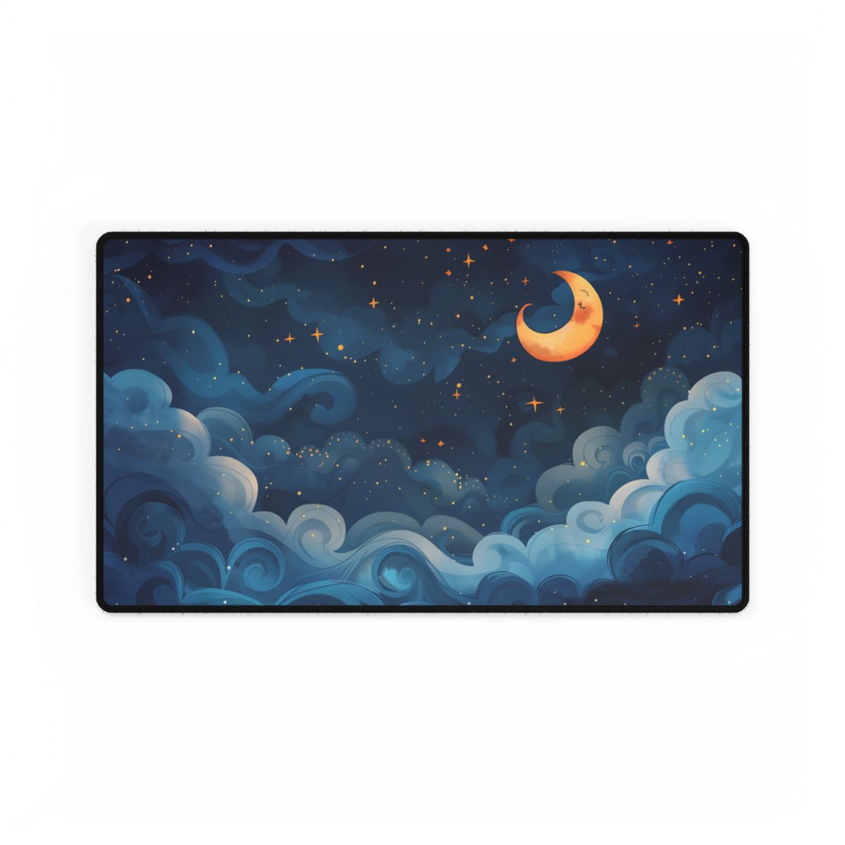 Surreal Night Sky Dreamscape: Whimsical Stars and Clouds Art - Desk Mat