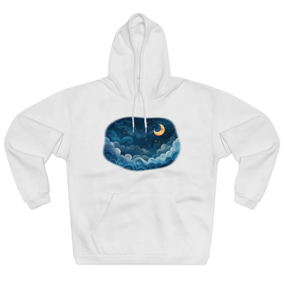 Surreal Night Sky Dreamscape: Whimsical Stars and Clouds Art - Hoodie (White)