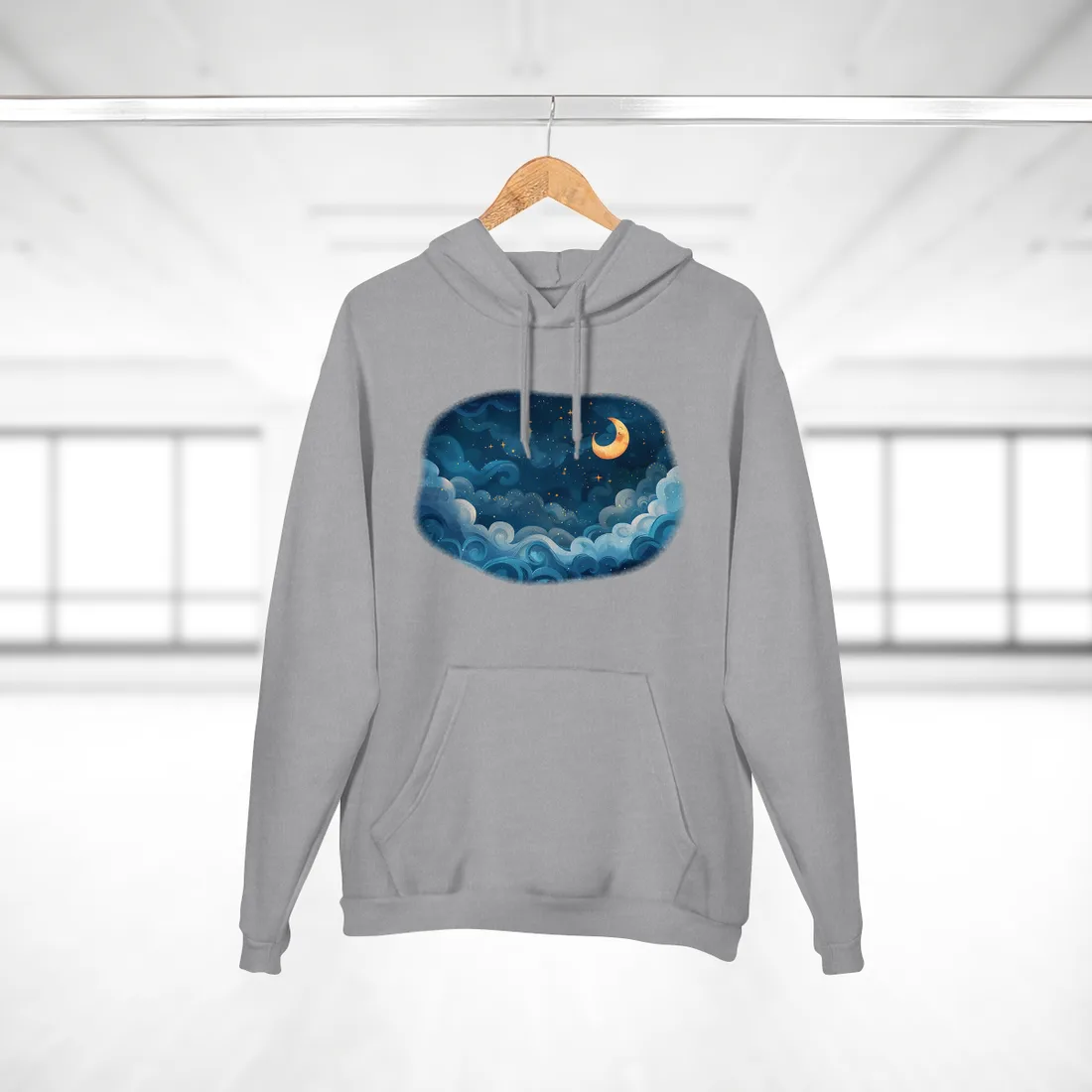Surreal Night Sky Dreamscape: Whimsical Stars and Clouds Art - Hoodie (Heather Grey)