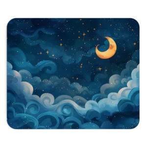 Smiling Crescent Night Sky Mouse Pad