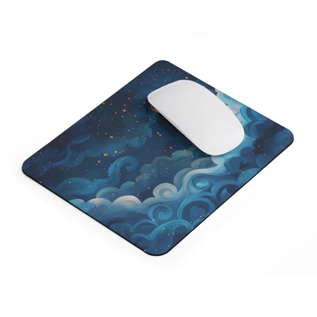 Surreal Night Sky Dreamscape: Whimsical Stars and Clouds Art - Mouse Pad