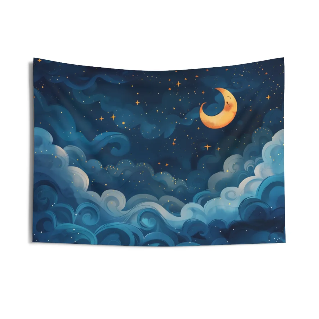 Surreal Night Sky Dreamscape: Whimsical Stars and Clouds Art - Wall Tapestry