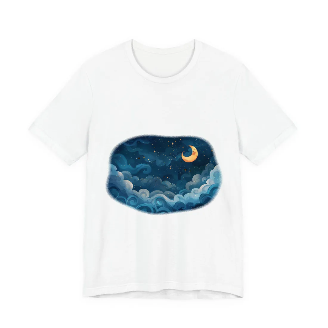 Surreal Night Sky Dreamscape: Whimsical Stars and Clouds Art - T-Shirt (White)