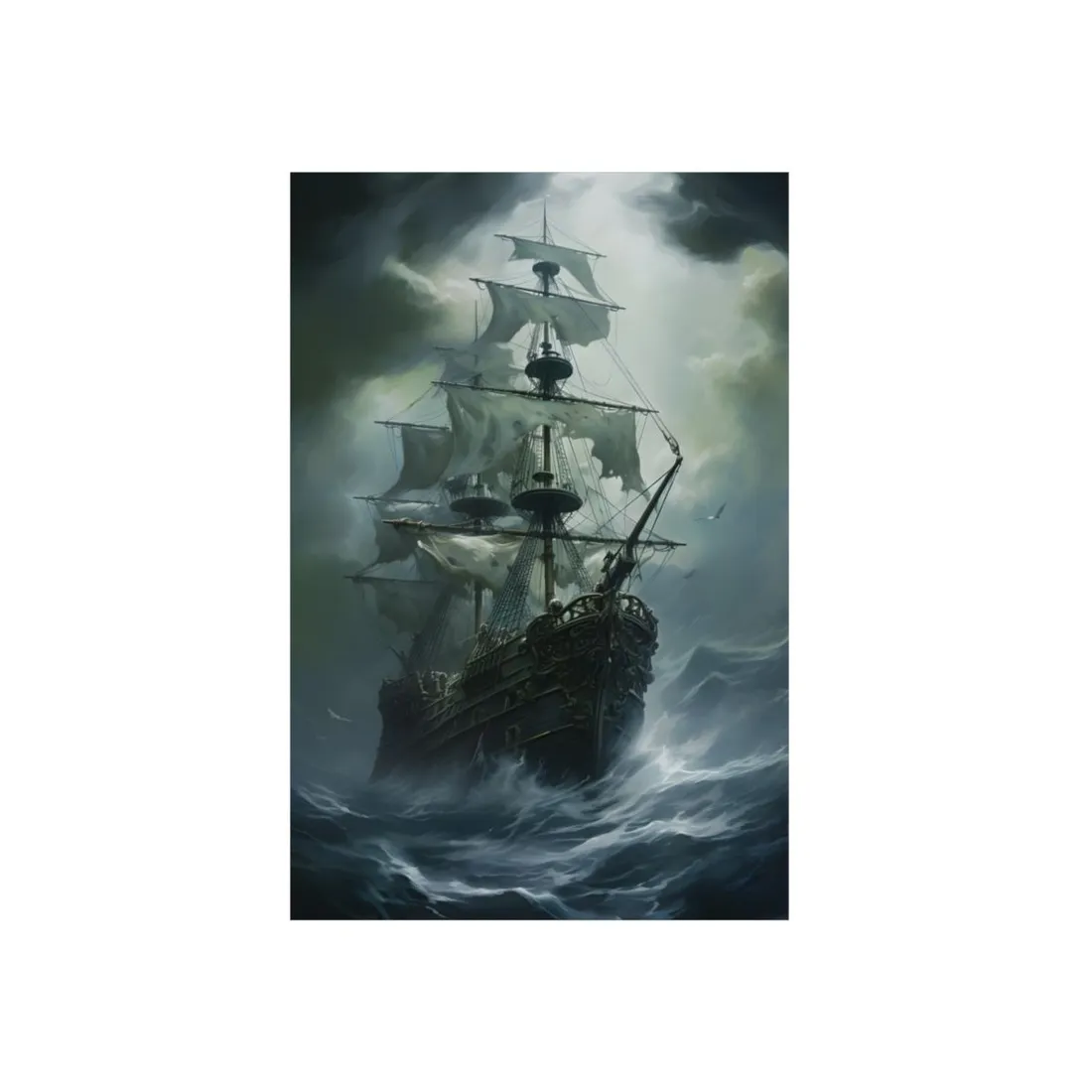 Surreal Pirate Ghost Ship Sailing Ocean - Metal Poster