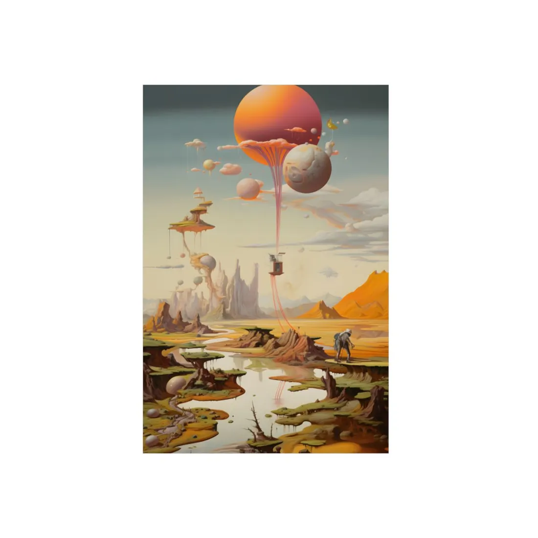 Surreal Psychedelic Dreamworld: Warm Toned Art - Metal Poster
