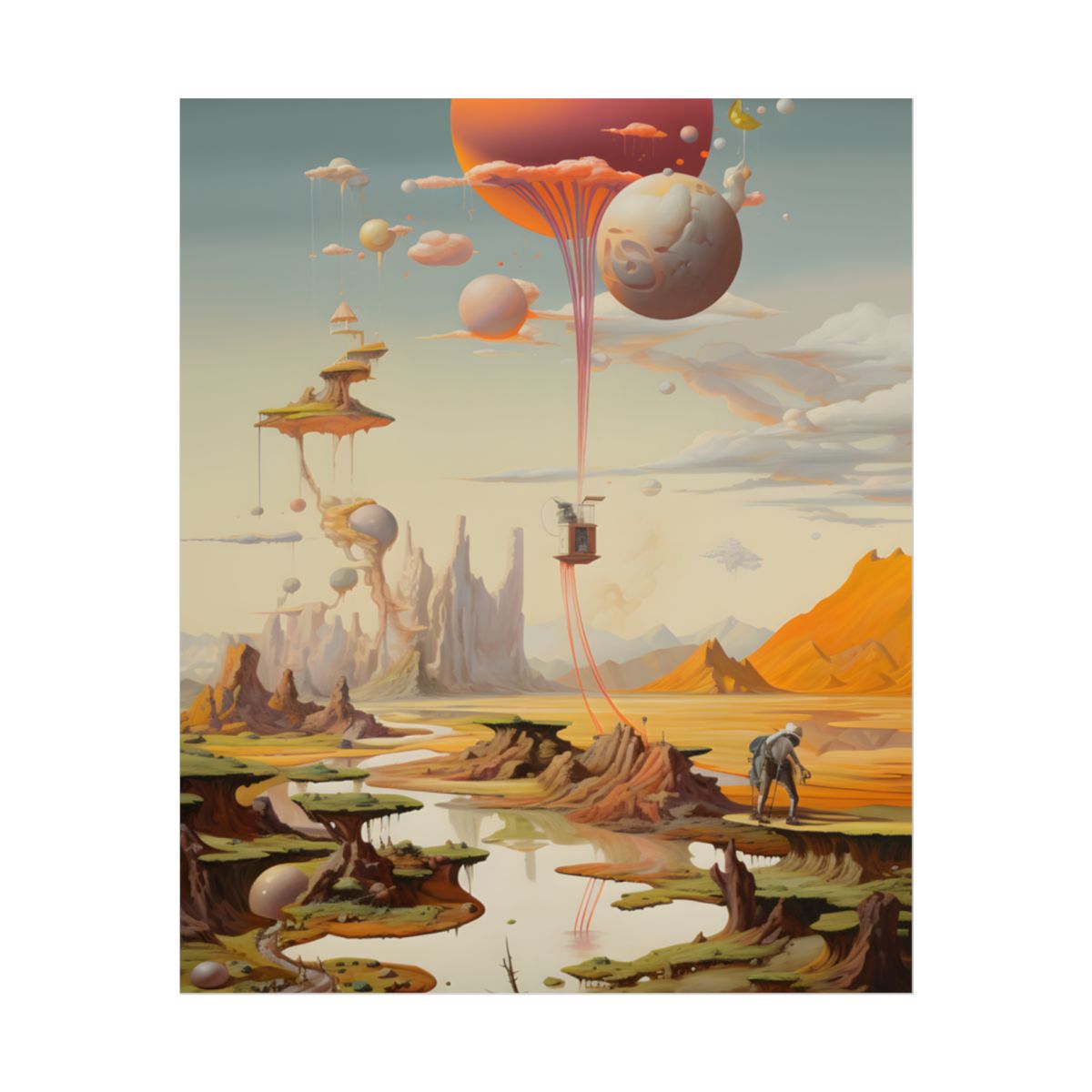 Surreal Psychedelic Dreamworld: Warm Toned Art - Poster