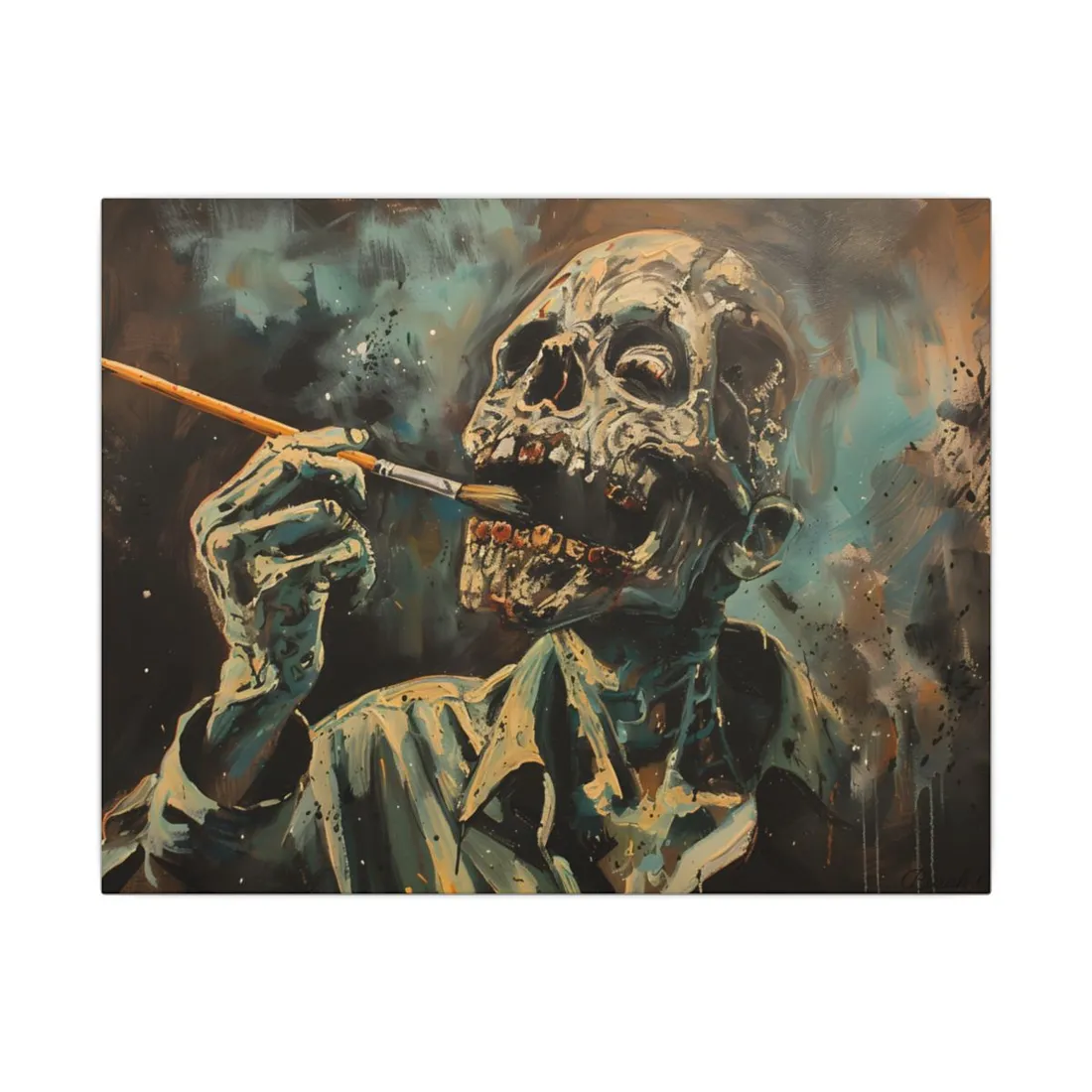 Surreal Zombie Painter: Unique Artwork in Progress - Canvas