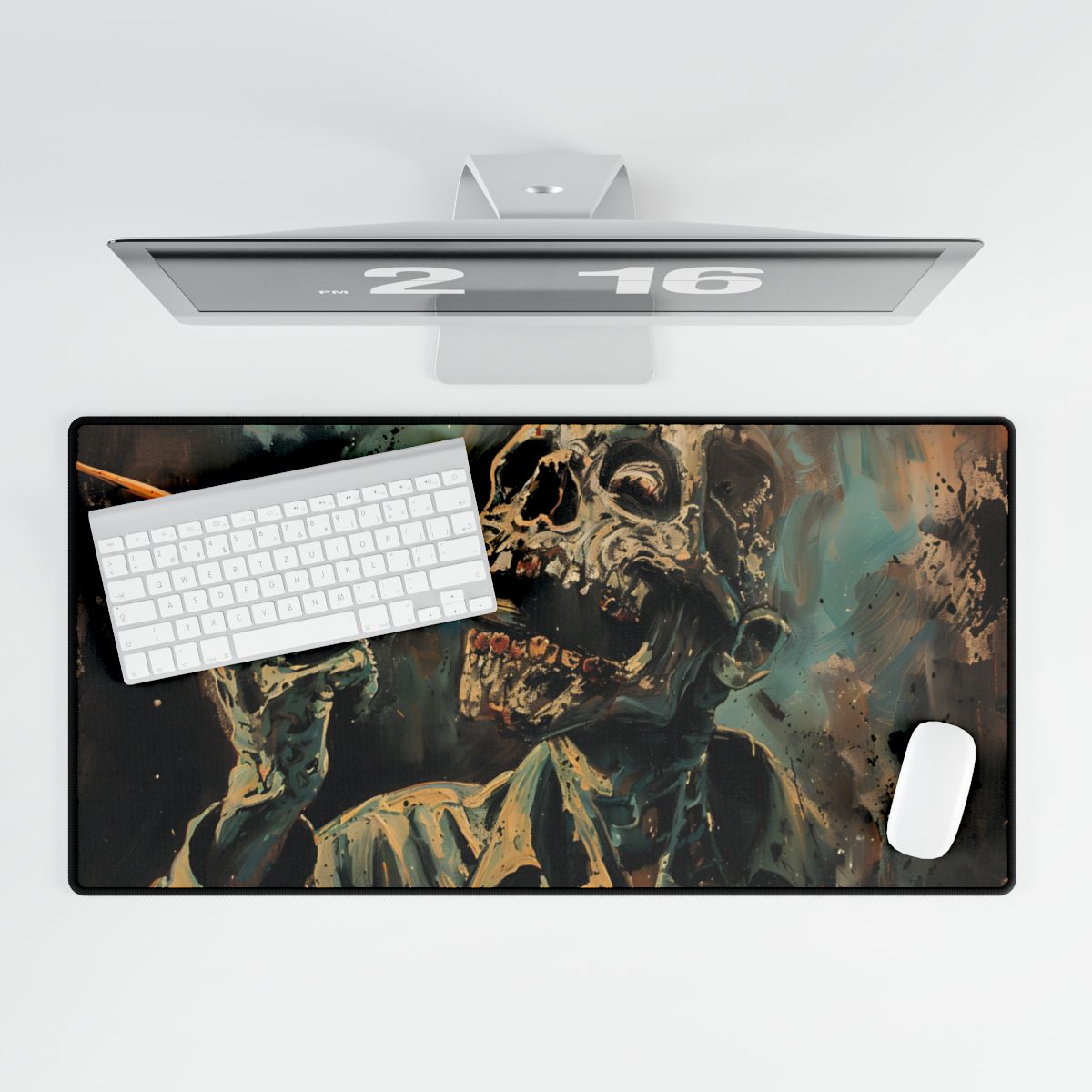 Surreal Zombie Painter: Unique Artwork in Progress - Desk Mat
