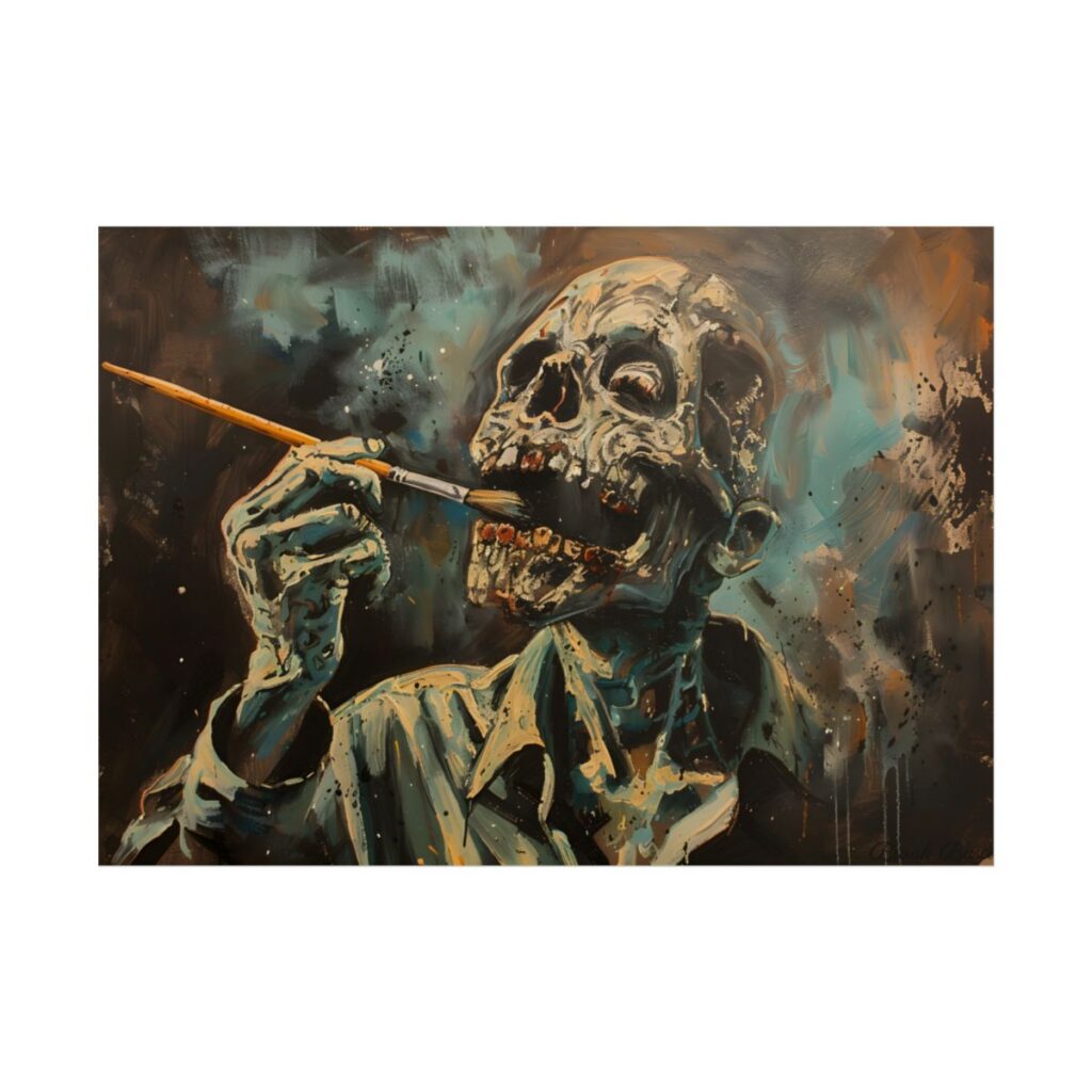 Surreal Zombie Painter: Unique Artwork in Progress - Poster
