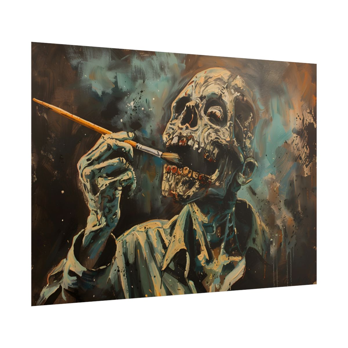 Surreal Zombie Painter: Unique Artwork in Progress - Poster