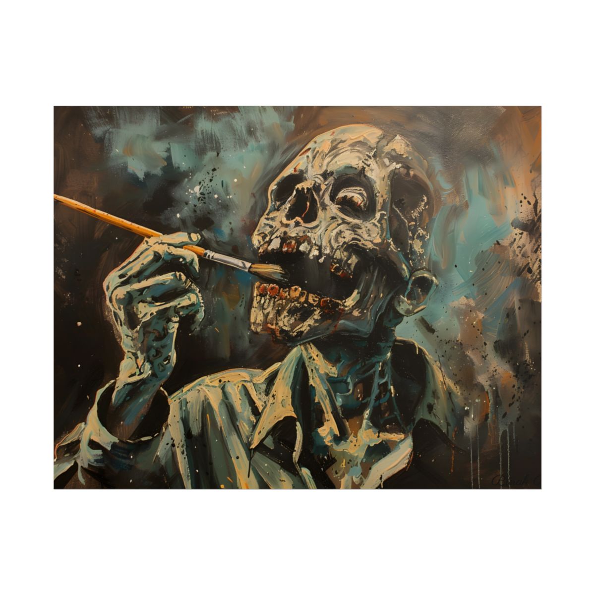 Surreal Zombie Painter: Unique Artwork in Progress - Poster