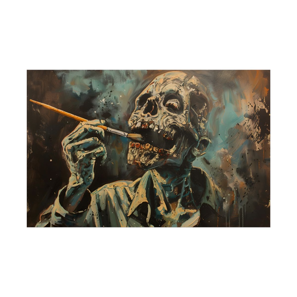 Surreal Zombie Painter: Unique Artwork in Progress - Poster