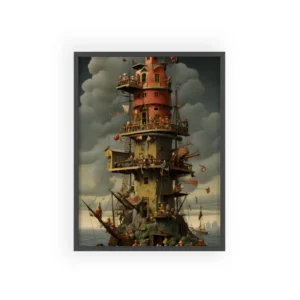 Tower Ship on Stormy Sea Framed Poster