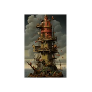Tower Ship on Stormy Sea Metal Poster