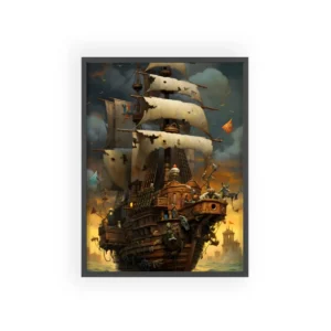 Pirate Ship at Sea: Dramatic Sailing Adventure Framed Poster