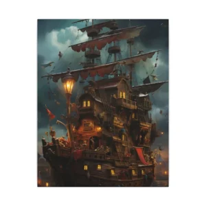 Pirate Ship at Night Canvas Print