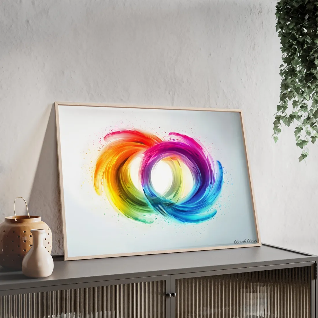 Swirling Colors: Gradient Artwork with Red, Blue, and Yellow Circles - Framed Poster