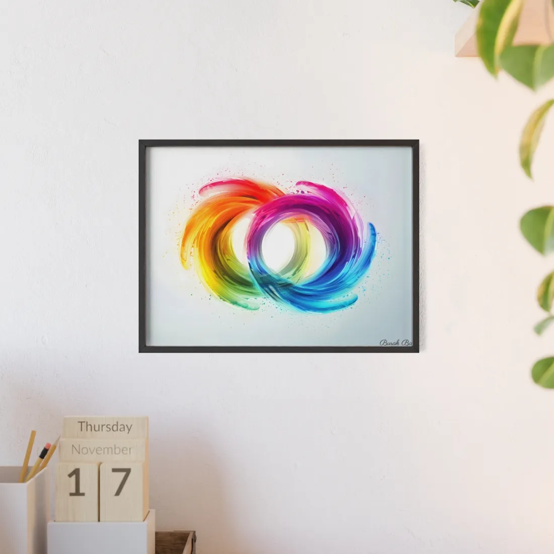 Swirling Colors: Gradient Artwork with Red, Blue, and Yellow Circles - Framed Poster