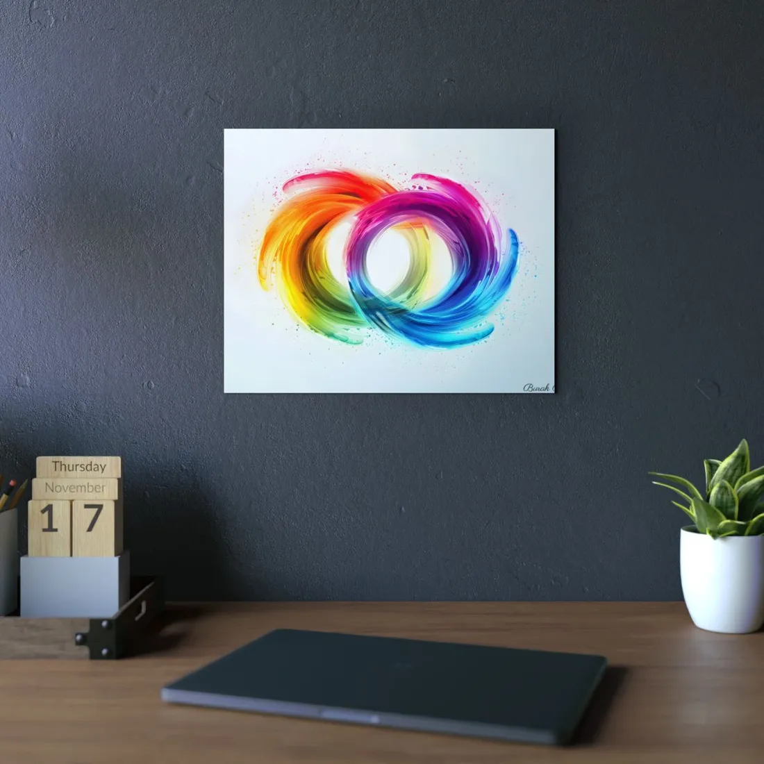 Swirling Colors: Gradient Artwork with Red, Blue, and Yellow Circles - Metal Poster