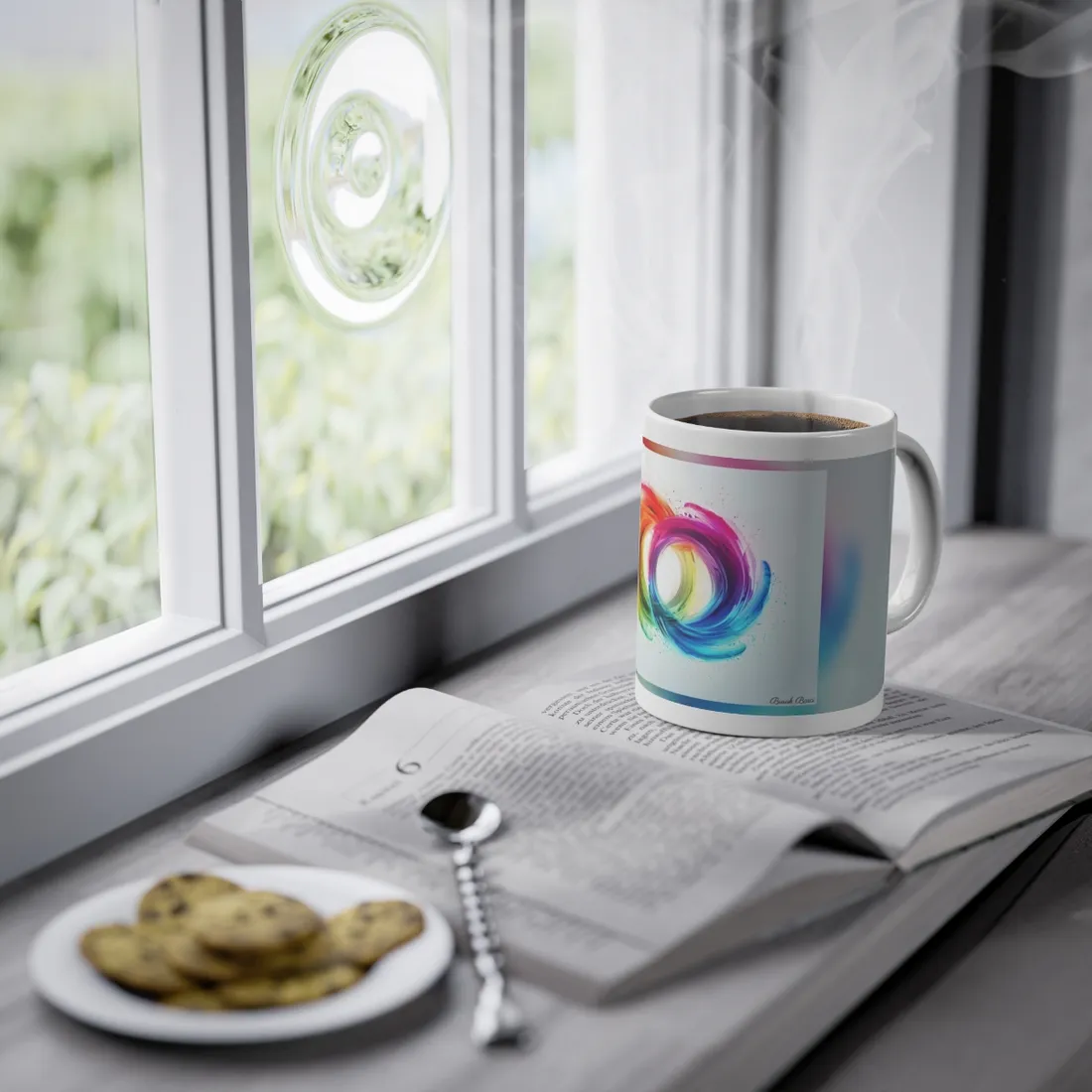 Swirling Colors: Gradient Artwork with Red, Blue, and Yellow Circles - Mug