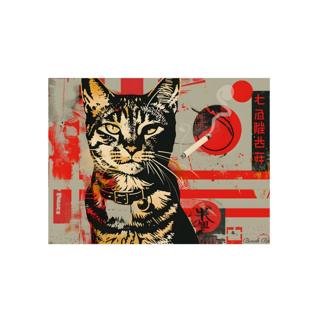 Tabby Cat with Cigarette: Quirky Pet Portrait - Metal Poster