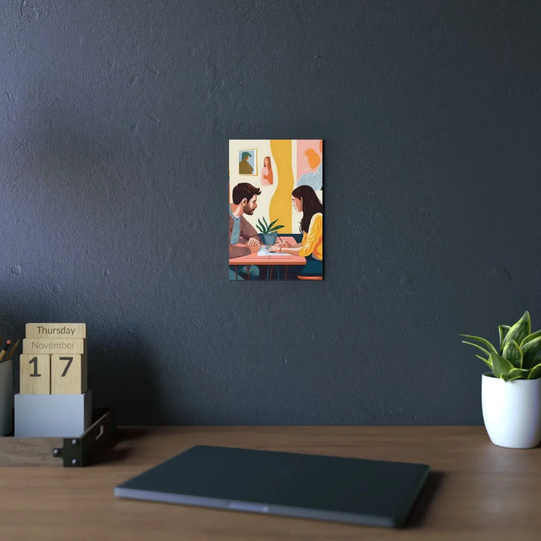 Table Conversation: Flat Illustration of Two People - Metal Poster