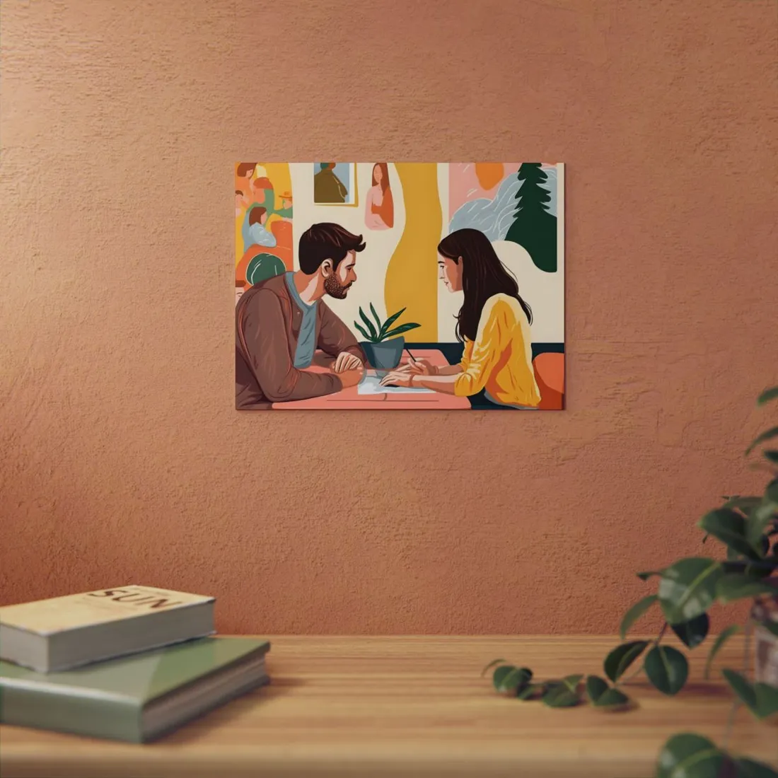 Table Conversation: Flat Illustration of Two People - Metal Poster