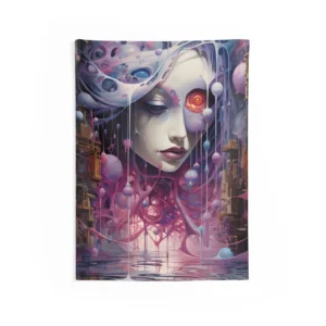Surreal Face with Red Eye Wall Tapestry