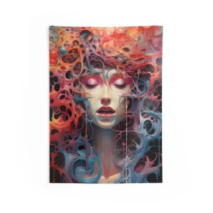 Woman Surrounded by Swirling Shapes Wall Tapestry