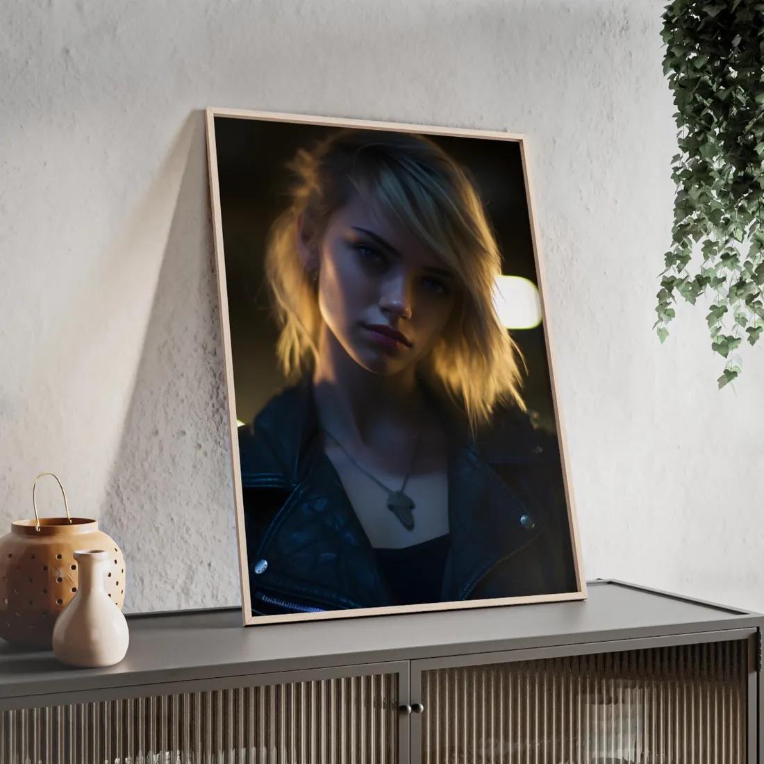 Teenage Cyberpunk: Futuristic Face Close-Up - Framed Poster