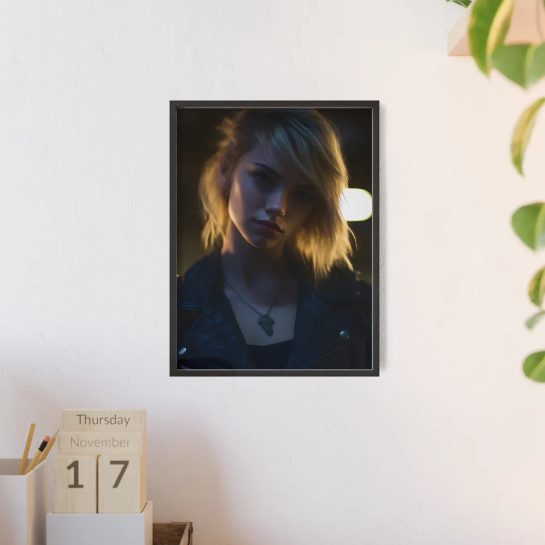 Teenage Cyberpunk: Futuristic Face Close-Up - Framed Poster