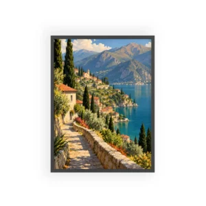 Mediterranean Village by the Sea Framed Poster