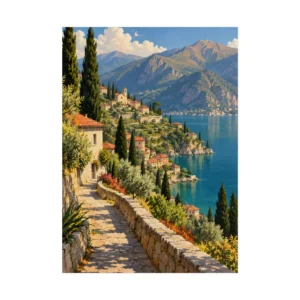 Mediterranean Village by the Sea Poster