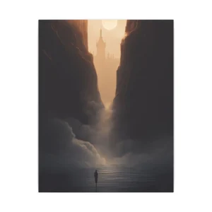 Silhouette Between Misty Cliffs Canvas Print