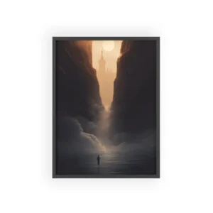 Silhouette Between Misty Cliffs Framed Poster