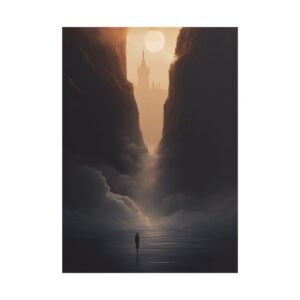 Silhouette Between Misty Cliffs Poster