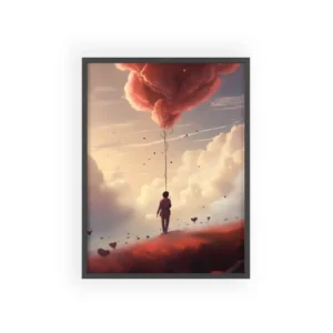 Figure Holding Heart Balloon Framed Poster