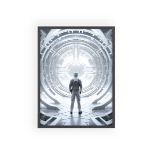 Astronaut Facing Glowing Tunnel Framed Poster