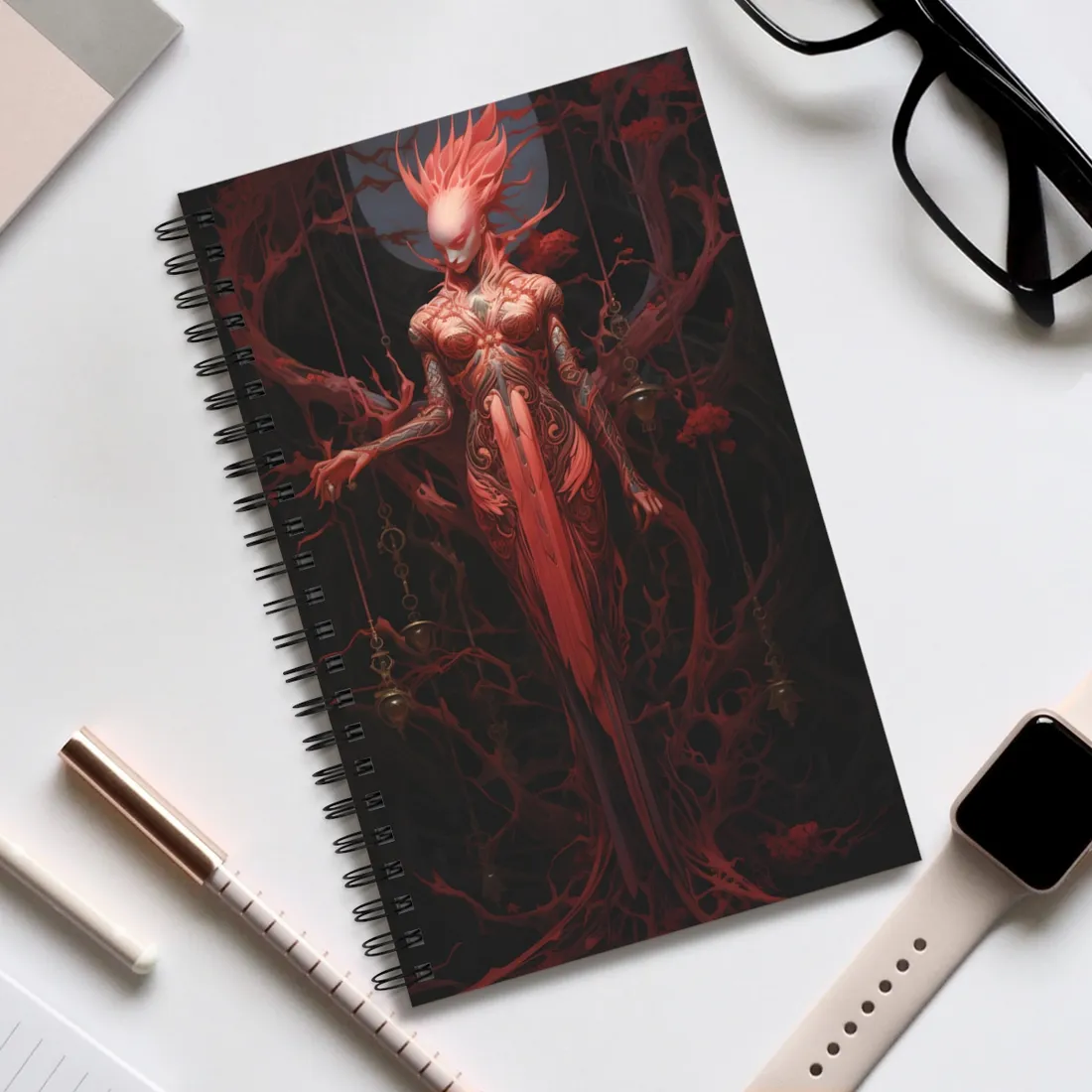 The Enigmatic Guardian: Mysterious Statue Sculpture - Spiral Notebook