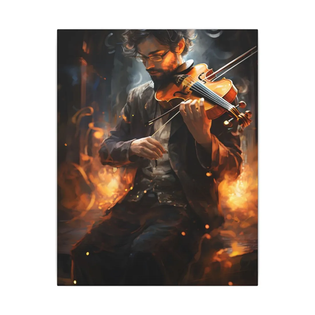 The Mysterious Musician: Close-Up Portrait with Violin - Canvas