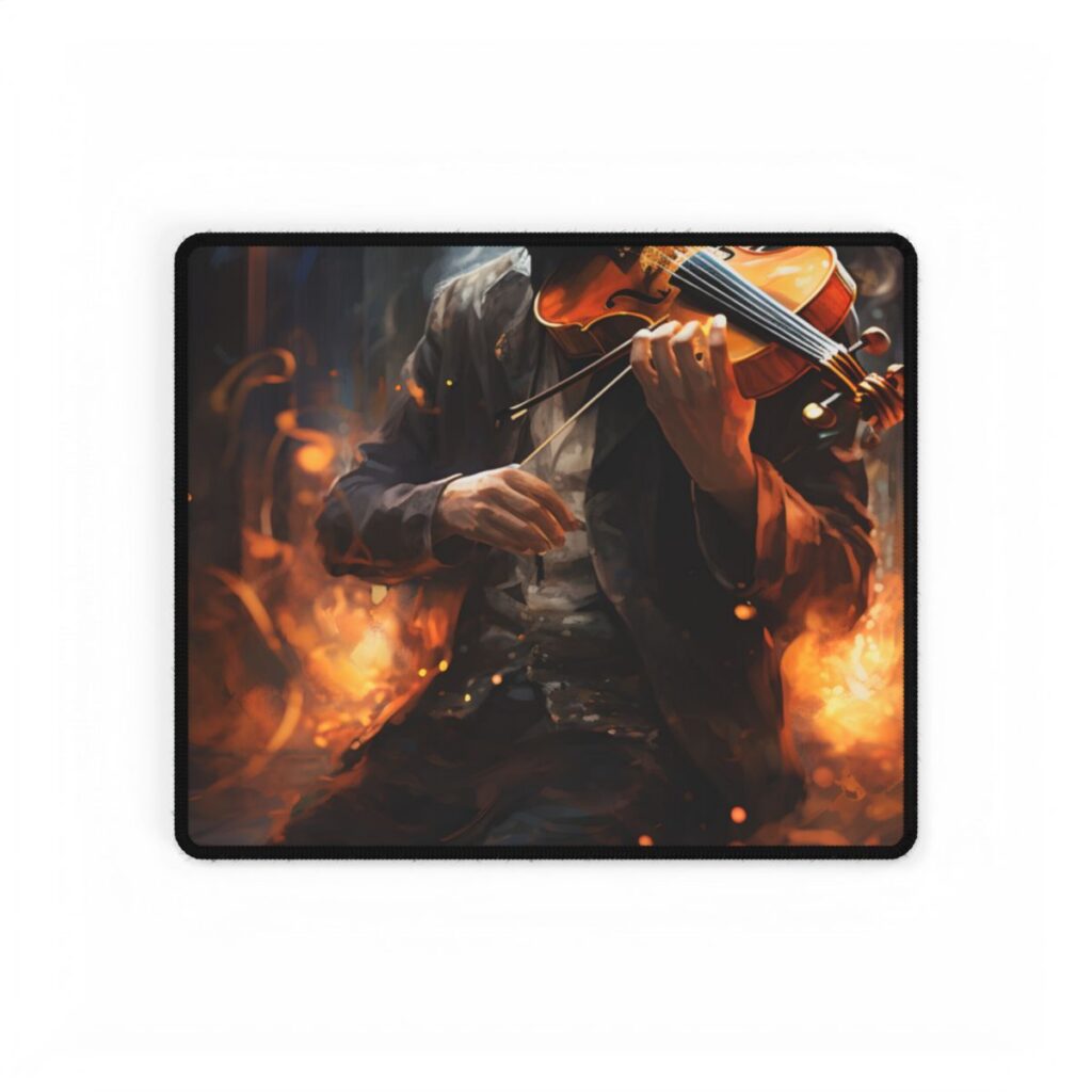 The Mysterious Musician: Close-Up Portrait with Violin - Desk Mat