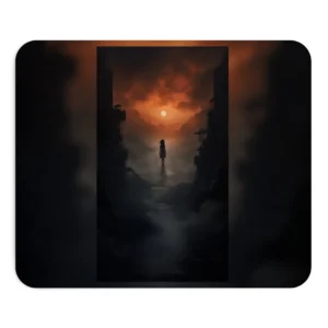 Silhouette in the Golden Corridor: Mysterious Figure Mouse Pad