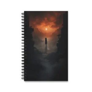 Silhouette in the Golden Corridor: Mysterious Figure Spiral Notebook
